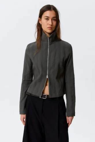 Camisas entalladas de manga larga con cremallera – Gris oscuro