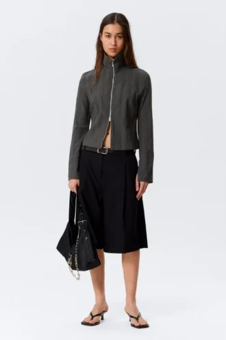 Camisas entalladas de manga larga con cremallera – Gris oscuro
