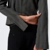 Camisas entalladas de manga larga con cremallera – Gris oscuro