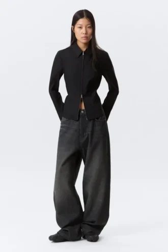 Camisas entalladas de manga larga con cremallera – Negro