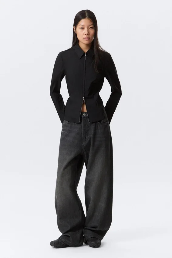 Camisas entalladas de manga larga con cremallera – Negro Camisas entalladas de manga larga con cremallera – Negro