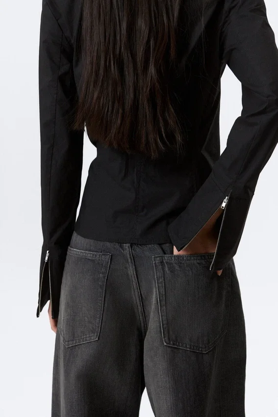 Camisas entalladas de manga larga con cremallera – Negro Camisas entalladas de manga larga con cremallera – Negro