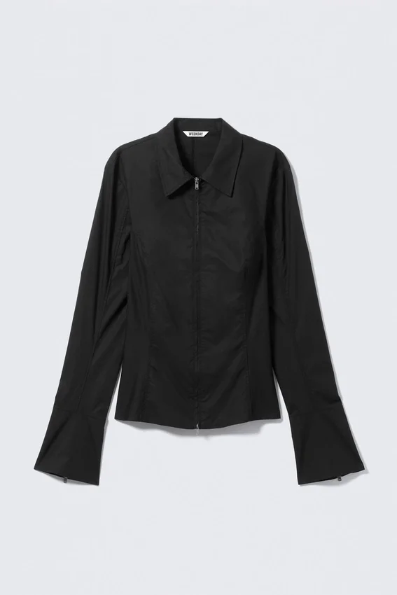 Camisas entalladas de manga larga con cremallera – Negro Camisas entalladas de manga larga con cremallera – Negro
