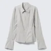 Camisas entalladas de manga larga con cremallera – Rayas gris claro Camisas entalladas de manga larga con cremallera – Rayas gris claro