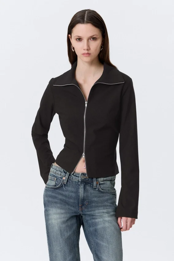 Camisas entalladas de manga larga con cremallera – Rayas negras Camisas entalladas de manga larga con cremallera – Rayas negras