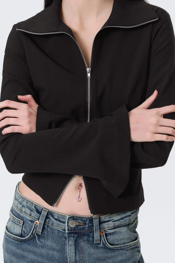 Camisas entalladas de manga larga con cremallera – Rayas negras Camisas entalladas de manga larga con cremallera – Rayas negras