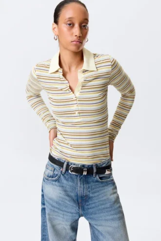 Camisas entalladas de manga larga – Rayas multicolores amarillas