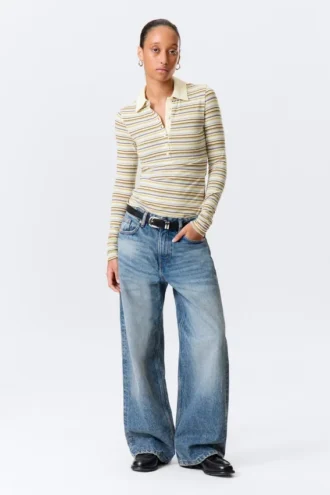 Camisas entalladas de manga larga – Rayas multicolores amarillas