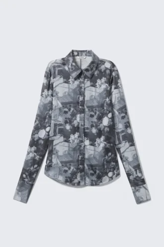 Camisas entalladas estampadas con botones – Gris oscuro – Collage floral