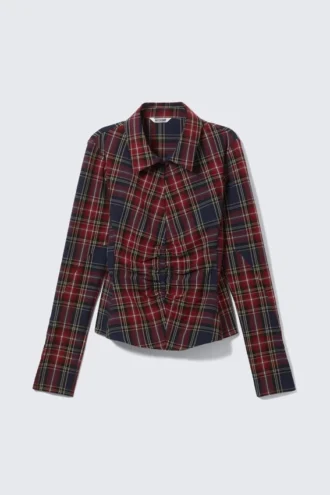 Camisas fruncidas con cuello – Rojo oscuro