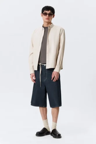 Camisas holgadas a rayas con botones – Beige a rayas