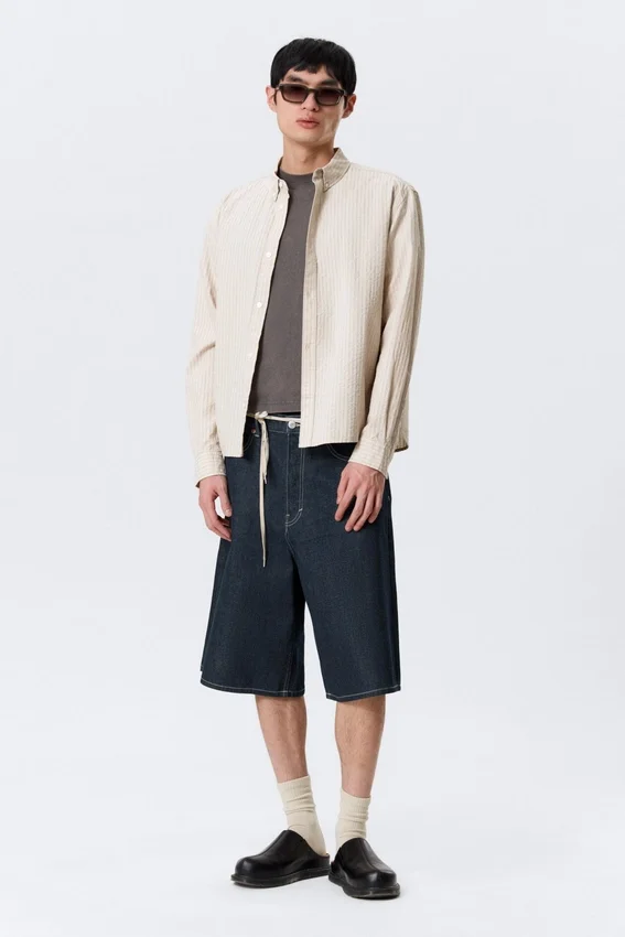 Camisas holgadas a rayas con botones – Beige a rayas Camisas holgadas a rayas con botones – Beige a rayas