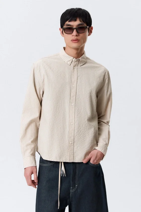 Camisas holgadas a rayas con botones – Beige a rayas Camisas holgadas a rayas con botones – Beige a rayas