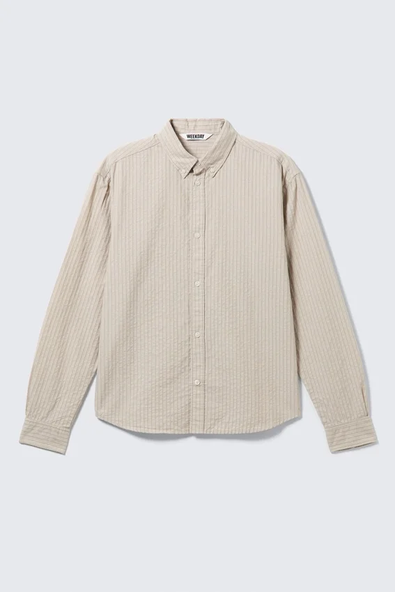 Camisas holgadas a rayas con botones – Beige a rayas Camisas holgadas a rayas con botones – Beige a rayas