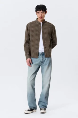 Camisas holgadas a rayas con botones – Marrón a rayas