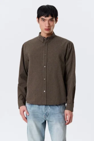Camisas holgadas a rayas con botones – Marrón a rayas