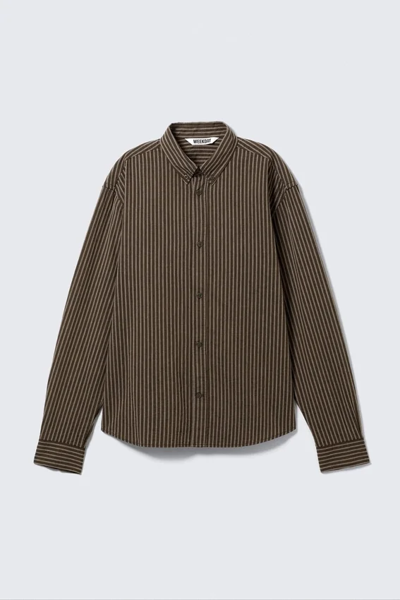 Camisas holgadas a rayas con botones – Marrón a rayas Camisas holgadas a rayas con botones – Marrón a rayas