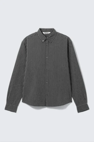 Camisas holgadas a rayas con botones – Rayas gris oscuro
