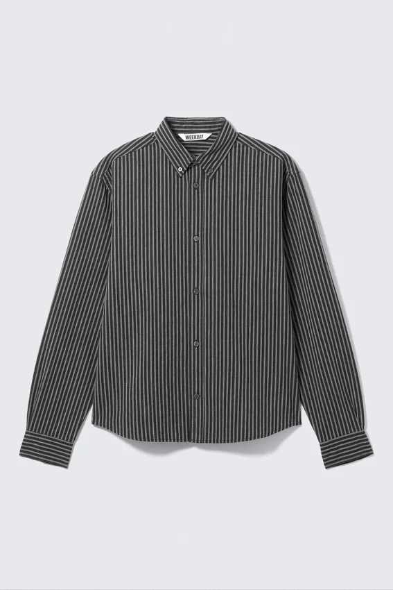 Camisas holgadas a rayas con botones – Rayas gris oscuro Camisas holgadas a rayas con botones – Rayas gris oscuro