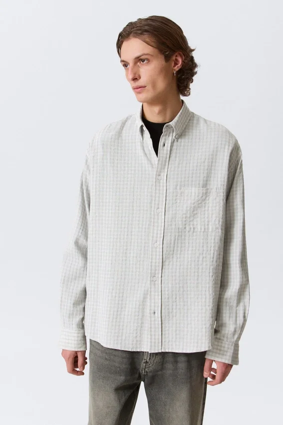 Camisas holgadas con botones y estructura – A cuadros grises Camisas holgadas con botones y estructura – A cuadros grises