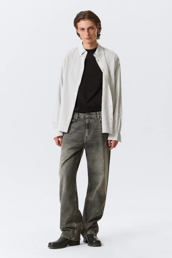 Camisas holgadas con botones y estructura – A cuadros grises Camisas holgadas con botones y estructura – A cuadros grises