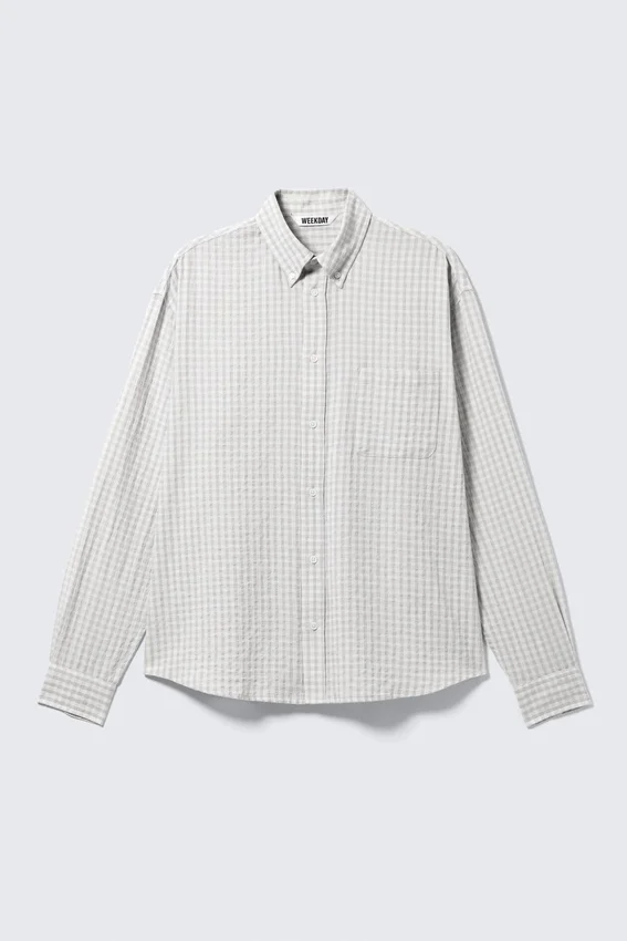 Camisas holgadas con botones y estructura – A cuadros grises Camisas holgadas con botones y estructura – A cuadros grises