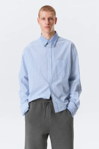 Camisas holgadas con doble cuello de Hugo Hart – Azul – Rayas blancas