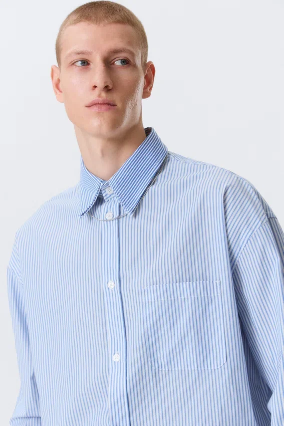Camisas holgadas con doble cuello de Hugo Hart – Azul – Rayas blancas Camisas holgadas con doble cuello de Hugo Hart – Azul – Rayas blancas