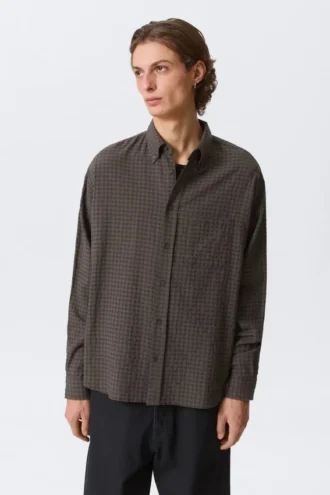 Camisas holgadas con estructura y botones – A cuadros marrón oscuro
