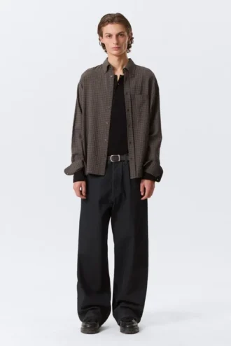 Camisas holgadas con estructura y botones – A cuadros marrón oscuro