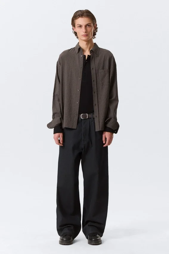 Camisas holgadas con estructura y botones – A cuadros marrón oscuro Camisas holgadas con estructura y botones – A cuadros marrón oscuro