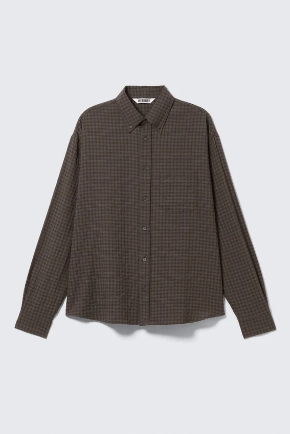 Camisas holgadas con estructura y botones – A cuadros marrón oscuro Camisas holgadas con estructura y botones – A cuadros marrón oscuro