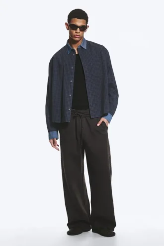 Camisas holgadas de algodón a cuadros – Gris a cuadros – Denim en contraste