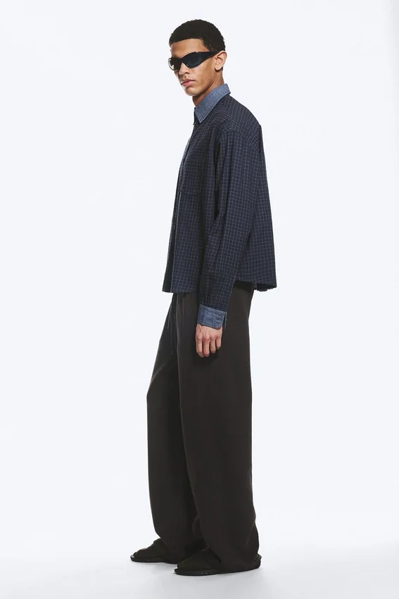 Camisas holgadas de algodón a cuadros – Gris a cuadros – Denim en contraste Camisas holgadas de algodón a cuadros – Gris a cuadros – Denim en contraste