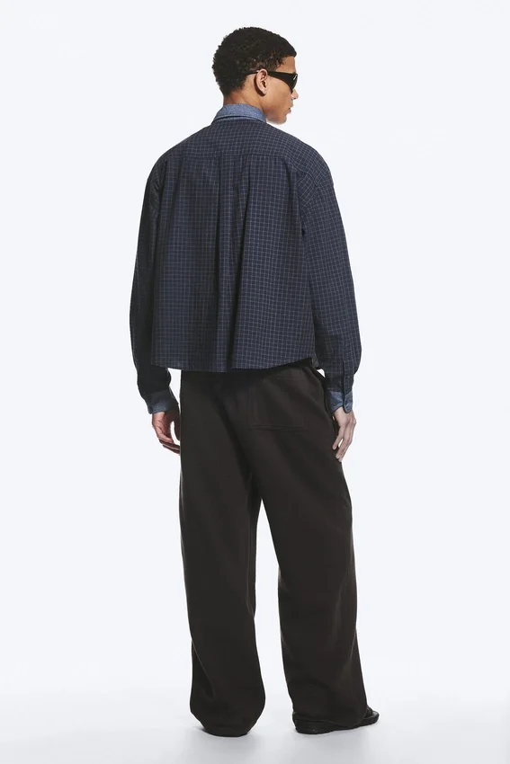 Camisas holgadas de algodón a cuadros – Gris a cuadros – Denim en contraste Camisas holgadas de algodón a cuadros – Gris a cuadros – Denim en contraste