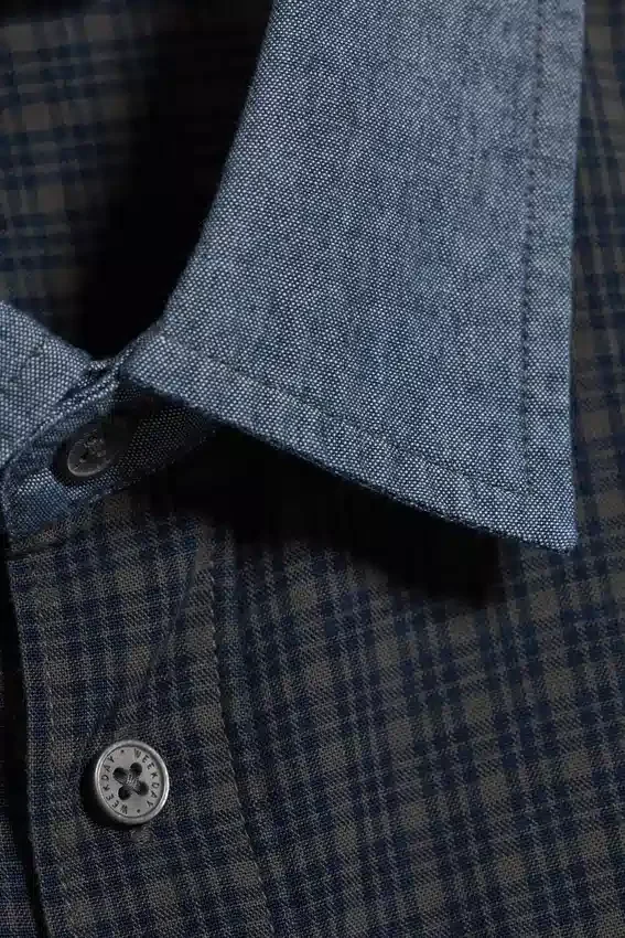 Camisas holgadas de algodón a cuadros – Gris a cuadros – Denim en contraste Camisas holgadas de algodón a cuadros – Gris a cuadros – Denim en contraste