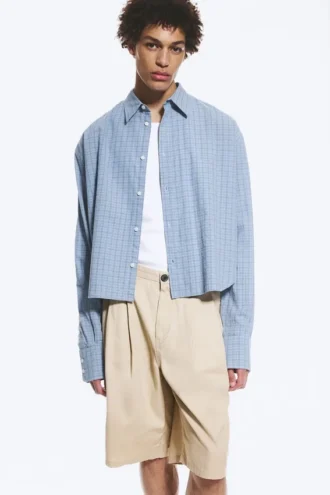 Camisas holgadas de algodón – Azul empolvado – A cuadros