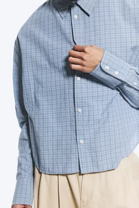 Camisas holgadas de algodón – Azul empolvado – A cuadros Camisas holgadas de algodón – Azul empolvado – A cuadros