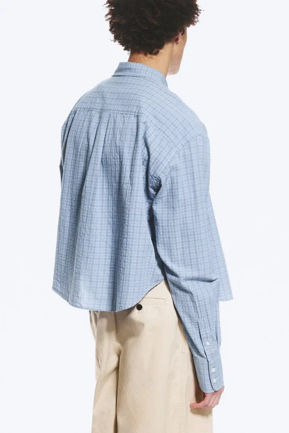 Camisas holgadas de algodón – Azul empolvado – A cuadros Camisas holgadas de algodón – Azul empolvado – A cuadros