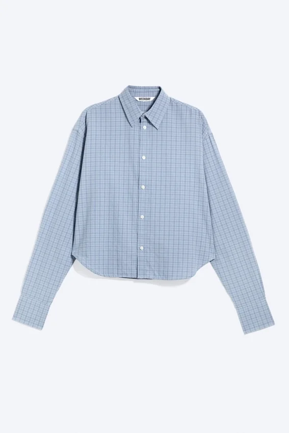 Camisas holgadas de algodón – Azul empolvado – A cuadros Camisas holgadas de algodón – Azul empolvado – A cuadros