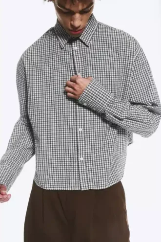 Camisas holgadas de algodón – Blanco apagado – A cuadros