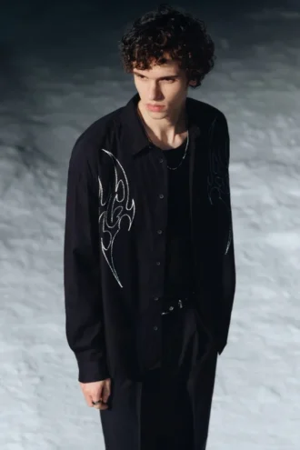 Camisas holgadas de algodón bordadas – Negro bordado