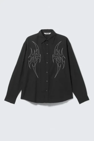 Camisas holgadas de algodón bordadas – Negro bordado