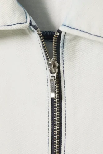Camisas holgadas de denim de pantalones cortos con cremallera – Azul moteado