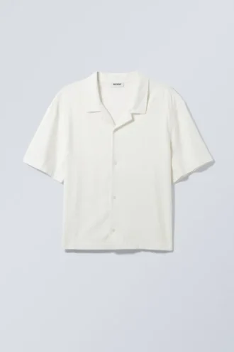Camisas holgadas de manga corta en mezcla de lino – Blanco roto