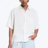 Camisas holgadas de manga corta en mezcla de lino – Rayas blancas/grises Camisas holgadas de manga corta en mezcla de lino – Rayas blancas/grises