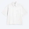 Camisas holgadas de manga corta en mezcla de lino – Rayas blancas/grises Camisas holgadas de manga corta en mezcla de lino – Rayas blancas/grises