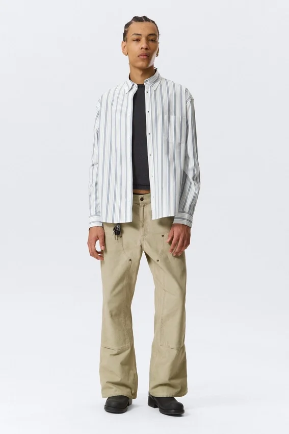 Camisas holgadas de popelín con botones – Blanca – Rayas azules Camisas holgadas de popelín con botones – Blanca – Rayas azules