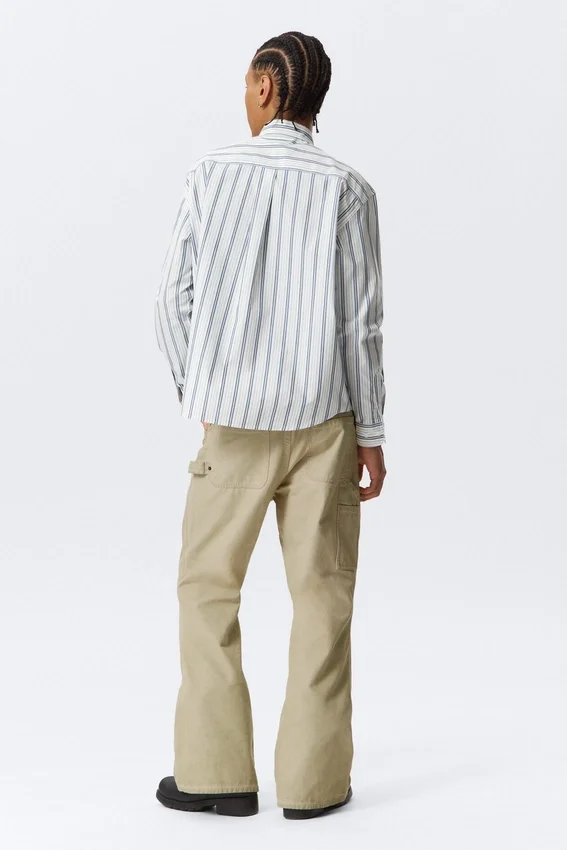 Camisas holgadas de popelín con botones – Blanca – Rayas azules Camisas holgadas de popelín con botones – Blanca – Rayas azules