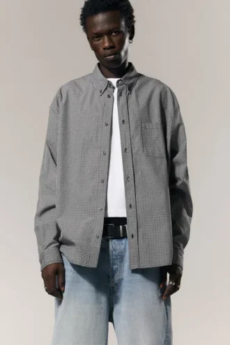 Camisas holgadas de popelín con botones – Cuadros negros